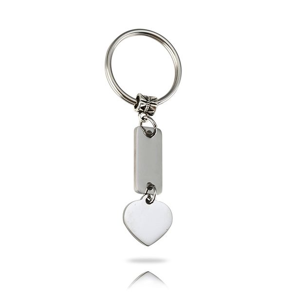 

new creative design key chain rectangular peach heart pendant smooth engraved 304 steel jewelry, Slivery;golden