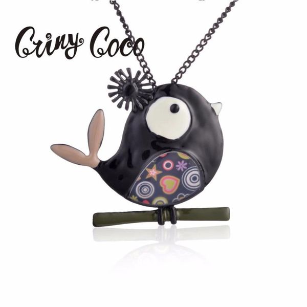 

pendant necklaces vintage bird & pendants for women girls fashion black enamel animal long chain necklace jewelry multifunction, Silver