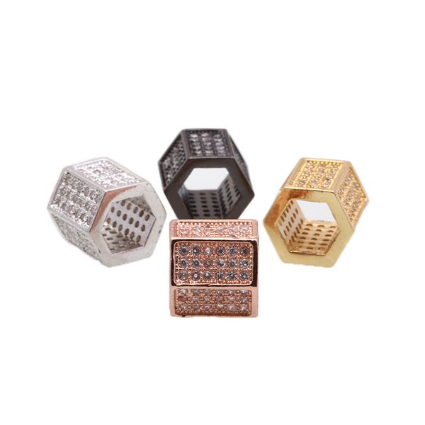 

handmade cz micro paved setting copper hexagon large hole beaded diy bracelet jewelry making findings accessories, Bronze;silver