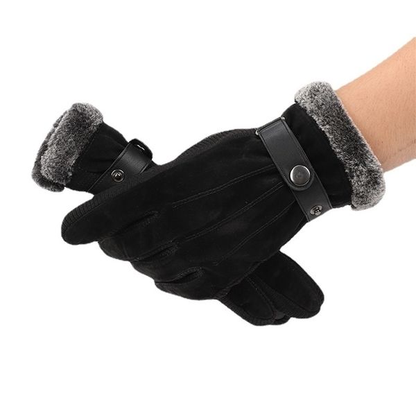 

leather gloves men's riding cold proof, warm, thickened and plush cotton for cycling motorcycles in winter, Black