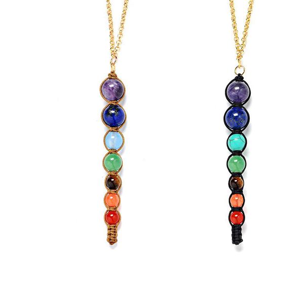 

colorful chakra stone necklace natural 7 color crystal stone pendant necklace fashion yoga necklace creative jewelry gift, Silver