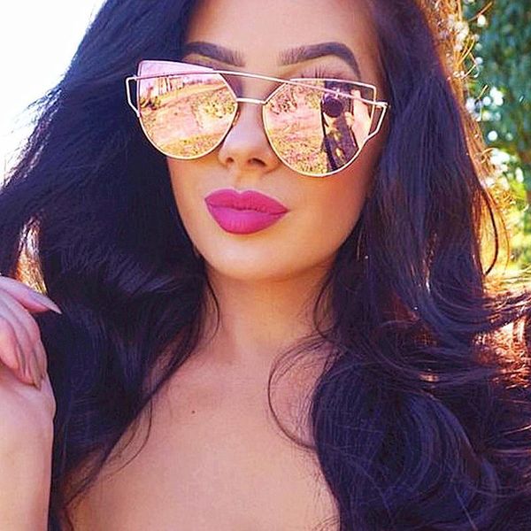 

sun cat ladies fashion twin-beams lvvkee mirror gold brand design eye pink sunglasses oculos metal female women for rose glasses rhudb, White;black