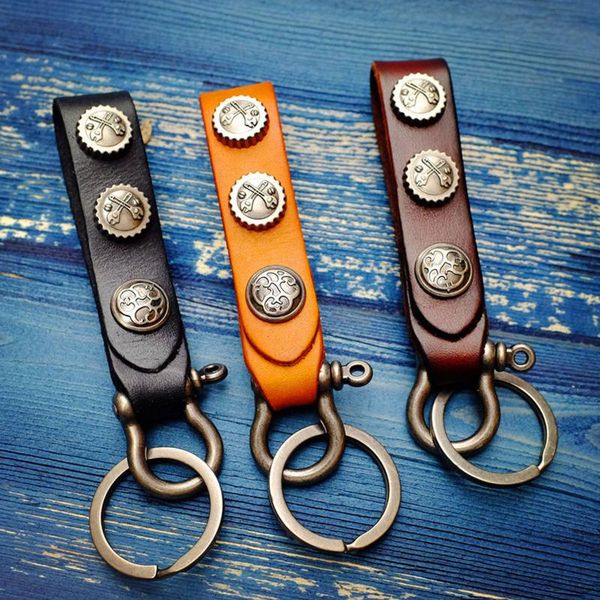 

keychains men's handmade cowhide car keychain retro alloy leather horseshoe buckle original gift boyfriend ideas, Silver