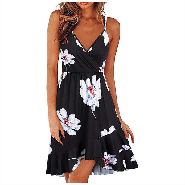 

backless hollow out womens dresses sling mini solid color fashion flower print v neck sleeveless summer, Black;gray