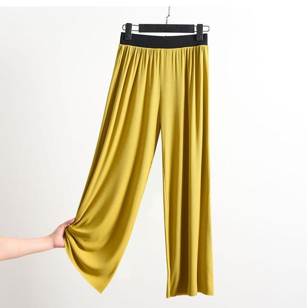 

women's pants & capris summer women modal beach mesh vintage wide leg elastic waist solid pleated casual loose culottes trousers holida, Black;white