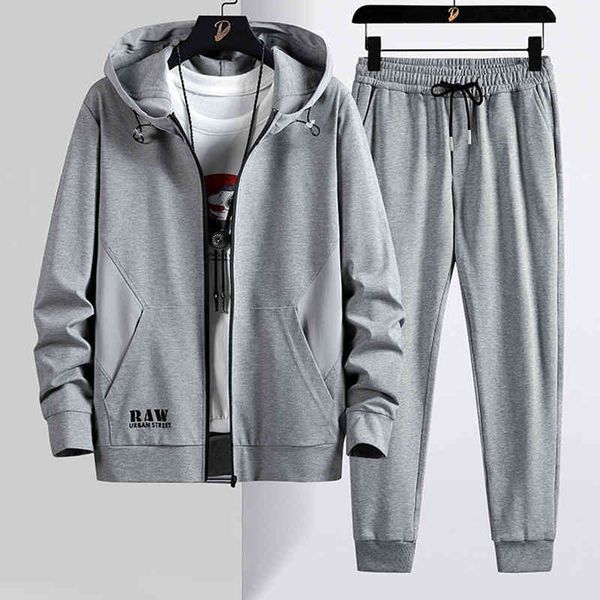 

men's tracksuits male black autumn with hoodie plus size 8xl sports clothing zip up hoodies + pants 2 male ensemble cotton sweat suits, Gray