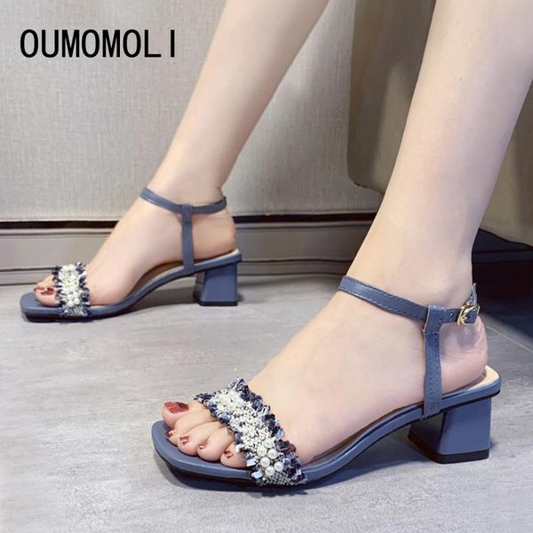 

sandals shoes women leather buckle string bead beach pumps low heels square heel summer ac754, Black