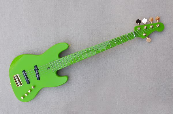 Fábrica Costume Green Body 5 Cordas Elétricas Baixo Guitarra com Pescoço Maple, Hardware De Ouro, Oferta Personalizada.