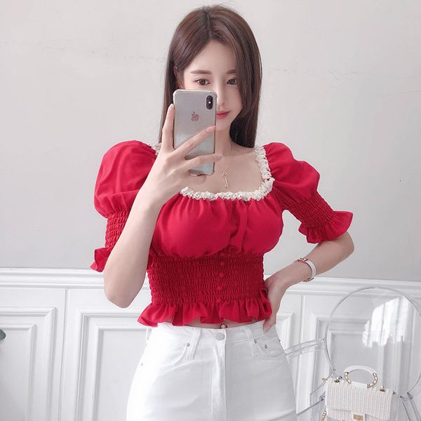 

lady short red the female vintage elegant chiffon blouses of waist sleeve shirts ta3151 iasz, White