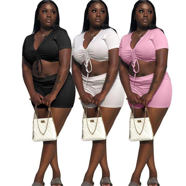 

women's tracksuits simple pure color deep v neck short sleeve bro and pants tight club party lady fashion, Gray