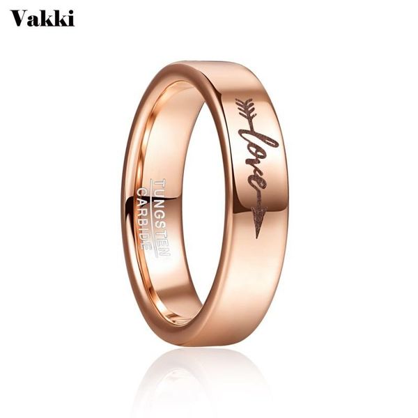 

wedding rings vakki 6mm promise for couple rose gold color laser love arrow tungsten carbide ring engagement, Slivery;golden