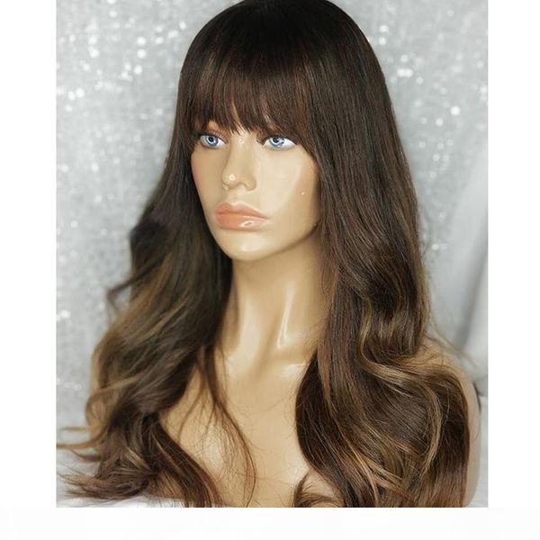 

fringe wig ombre honey blonde highlights 13x6 lace front human hair wig body wave remy brazilian full lace wigs with bangs preplucked, Black