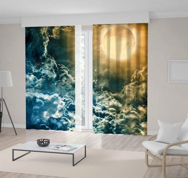 

curtain & drapes full moon and dramatic clouds mysterious nature universe cloudscape artwork printed yellow blue gray