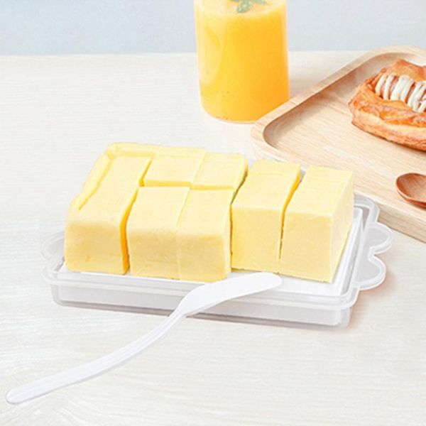 

storage bottles & jars kitchen butter dish box holder tray with lid and knife cheese board server crisper transparent plastic container