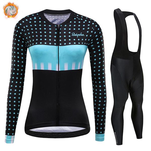 

racing sets ralvpha cycling jersey 2021 women team winter fleece clothing mtb bib pants ropa ciclismo triathlon suits, Black;blue