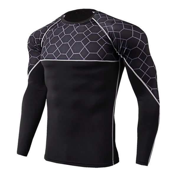 

men's fitness print splicing long sleeve sports running training sweat wicking fast drying high elastic tight clothes