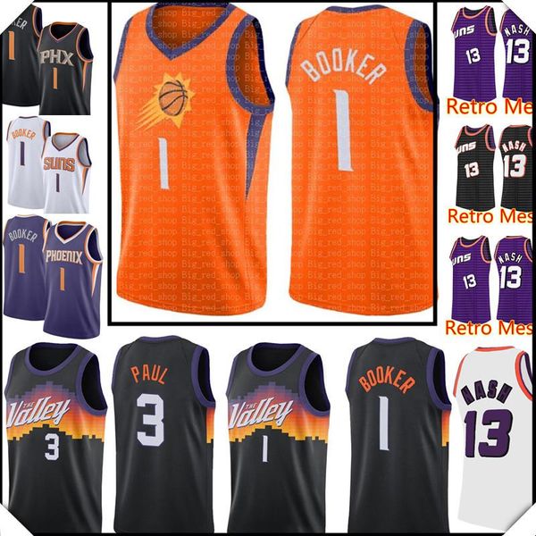 

high devin 1 booker jersey chris 3 paul jerseys steve 13 nash retro mesh basketball s-xxl orange black purple white embroidery logos 7777, Black;red