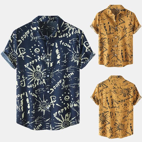 

men's casual shirts hawaiian shirt beach sun ethnic print short sleeve turn-down collar summer harajuku men clothing 2021, White;black