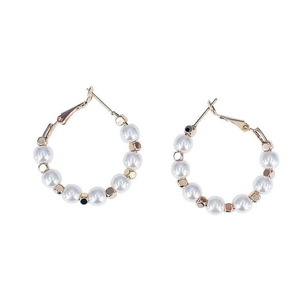 

hoop & huggie korean fashion round earrings for women pearl metal beads simple personality charm ear ring jewelry lady boucles doreilles, Golden;silver