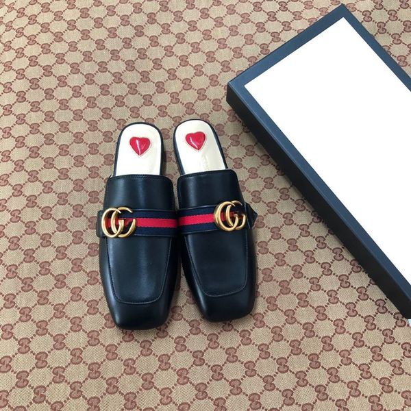 

ladies slippers sandals version european and american catwalk fashion style letter metal logo lazy slippers no. 35-41 l11187, Black