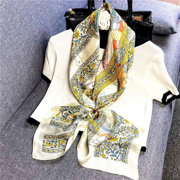 

scarves fashion square scarf lily flower floral silk for women hijab shawl foulard plaid wraps ladies, Blue;gray