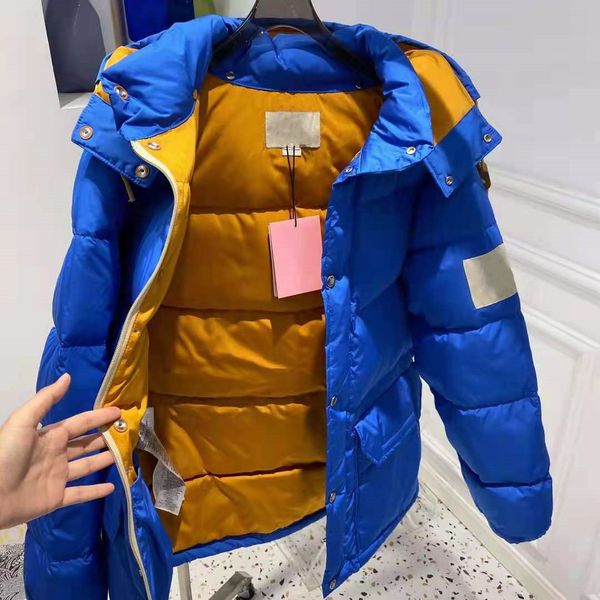 

women nylon padded down jacket warm fabric letter outwear designer lady detachable hood winter short coat, Black