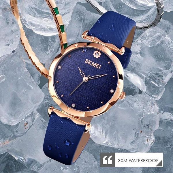 

wristwatches skmei 1703 european and american watch diamond flower-shaped alloy round pin buckle leather strap retro female business clock, Slivery;brown