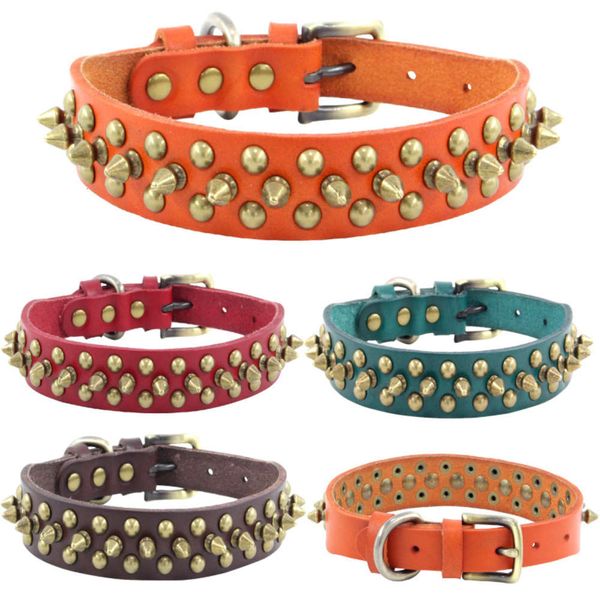 

new head pet anti bite rivet leather bucket collar dog chain