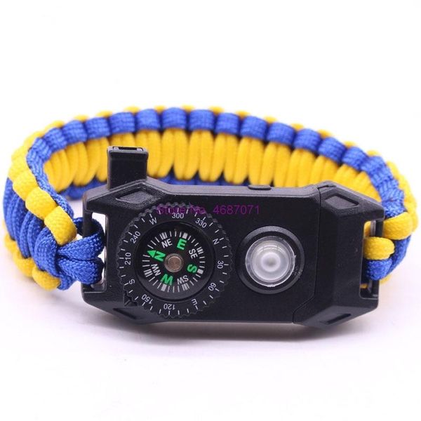 

by dhl 100pcs wholesale outdoor led light survival 7 strand paracord weave bracelet with compass whistle camping tool