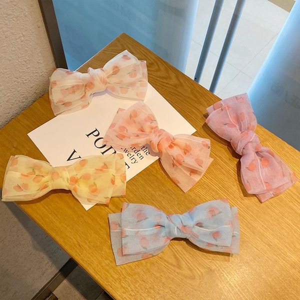 

hair accessories chiffon big bow hairpin clip sweet spring honey peach netting back headdress girl, Slivery;white