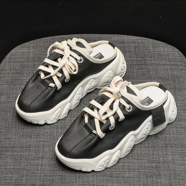 

slippers oraqwlj baotou half female non-slip casual shoes 2021 spring and autumn korean thick-soled heightened sports, Black
