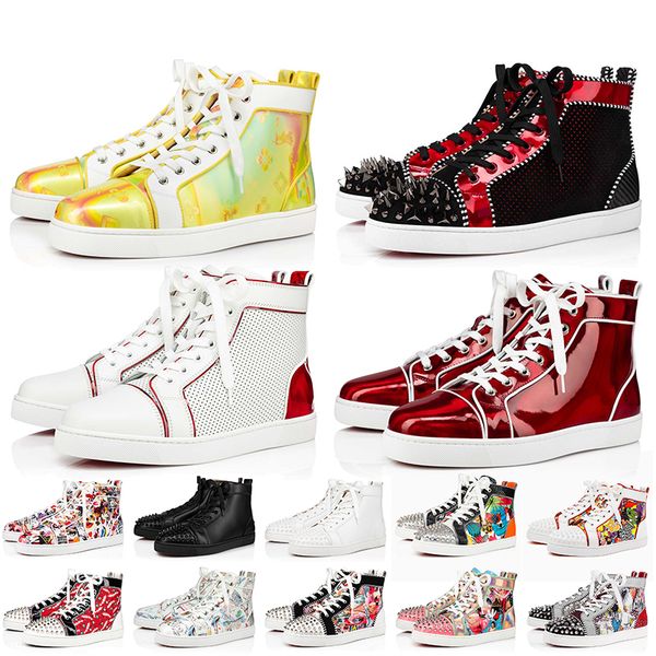 

luxury designers red bottoms women mens designer casual shoes spike sneakers chrstian loubotin studded genuine leather platform bottom flat, Black