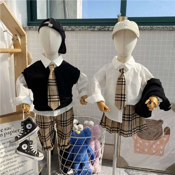 

4-piece korean children's 2021 spring college style jk boys' girls' tie suit brothers' and sisters' fashion, White