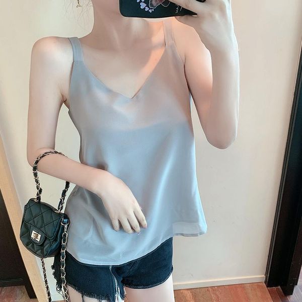 

women's tanks & camis summer korean tank for women sleeveless streetwear chiffon spaghetti strap plus size white