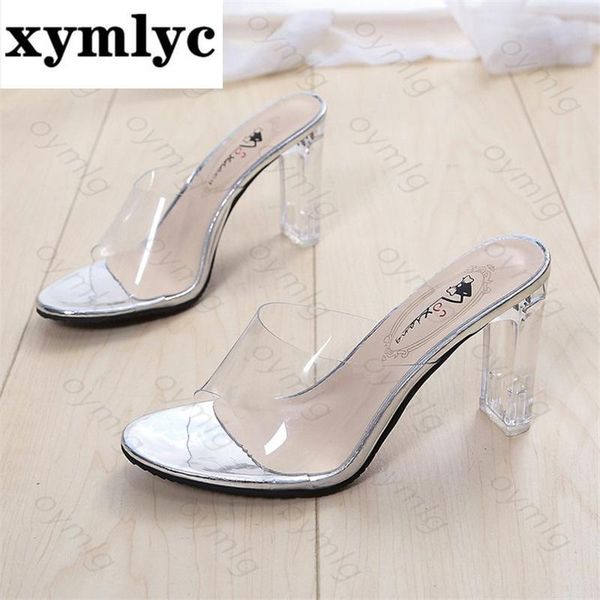 

slippers crystal clear shoes women high heels sandals female transparent wedding beach zapatillas mujer casa, Black