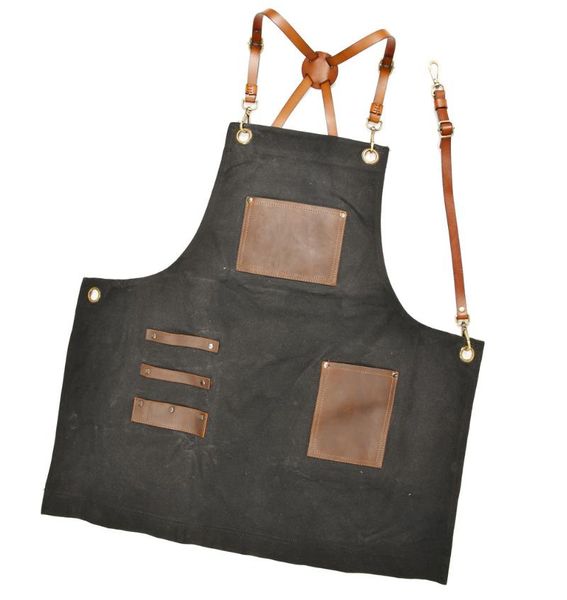 

aprons leather cross strap oil wax retro waterproof proof wear-resistant tool apron