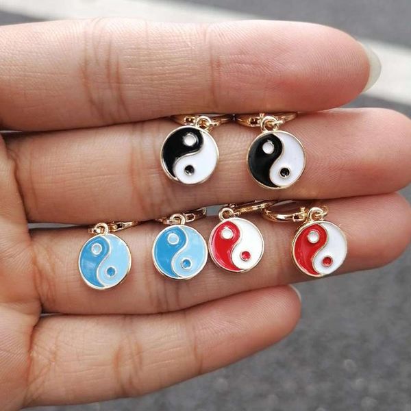 

hoop & huggie uilz enamel glazed tai chi flower shape dangle earrings women girls metal earring 2021 geometric jewelry gifts, Golden;silver