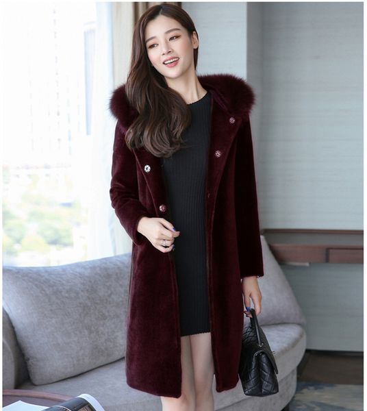 

2021 new woman wool coat female warm winter jacket women faux fox fur collar coats thick jackets 5xl abrigo mujer wxf545 pbta, Black