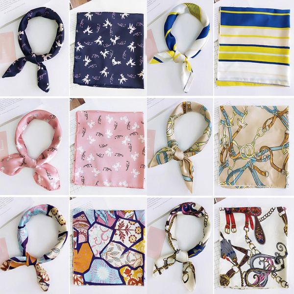 

scarves square silk scarf women fashion print small neck scarfs office lady hair band foulard hand kerchief female bandana shawl, Blue;gray