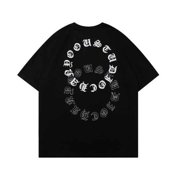 

men's t-shirts high street wind circle letter print short sleeves o-neck t-shirt men and women loose quality tee summer hip-hop cotton, White;black