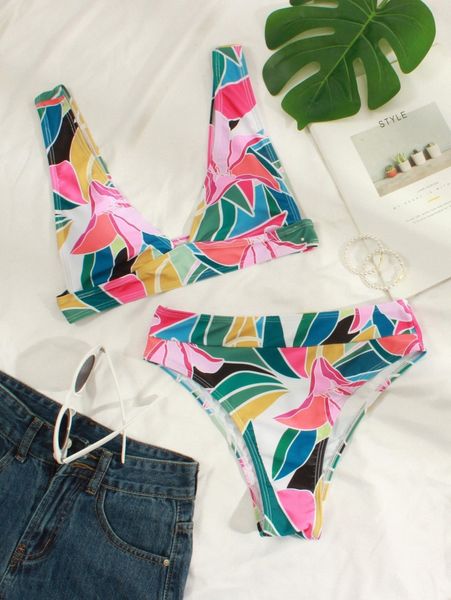 

random floral print bikini swimsuit f9hp#, White;black
