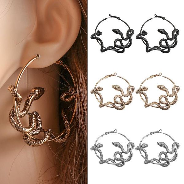 

hoop & huggie gothic jewelry serpent earrings cool punk antique black/gold snake circle women fashion party jewery accessories, Golden;silver