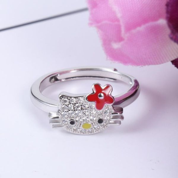 

wedding rings trendy for women jewelry 2021 korean accessories hello cat ring female micro-inlaid zircon live mouth open classic, Slivery;golden