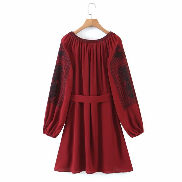 

2021 new spring long sleeve red women es waistband slim vestito gkbu, White