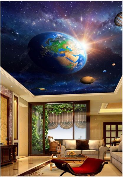 

wallpapers custom ceiling wallpaper 3d zeinith murals beautiful space planet living room bedroom zenith mural wall paper