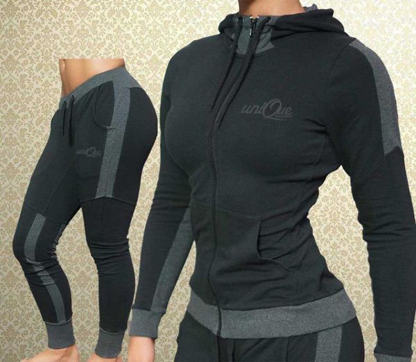 

women outfits 2 piece running set hooded sweatshirts with pants solid slim casual sweat suit matching sets for women tracksuit1, Black;blue