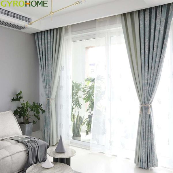 

curtain & drapes light blue coffee jacquard curtains for living room kitchen bedroom modern simple leaves window