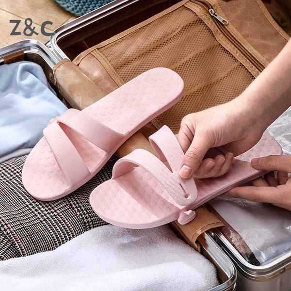 

slippers folding women travel portable business el creative storage plane light sandals antiskid beach shoes 2021, Black