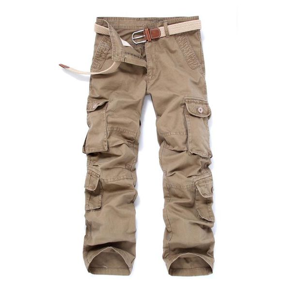 

new men thicken cargo pants black camouflage army green khaki coffee multi-pockets decoration casual easy wash male autumn pants
