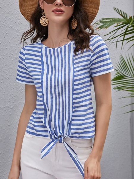 

striped print knot hem keyhole back d4vq#, White